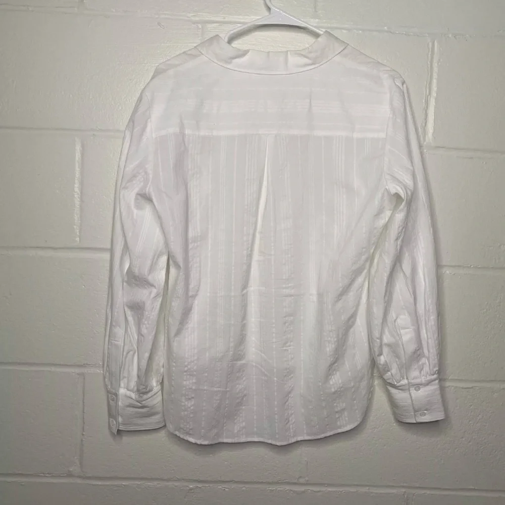 Sundance Size Large Petite White Ribbed Long Sleeve Button Down Shirt - Picture 7 of 12